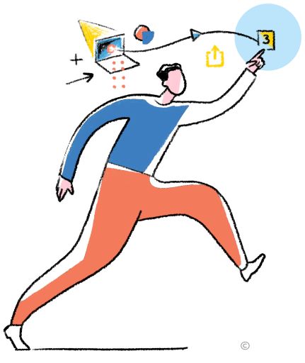 Kleurrijke man toont 3 eenvoudige stappen